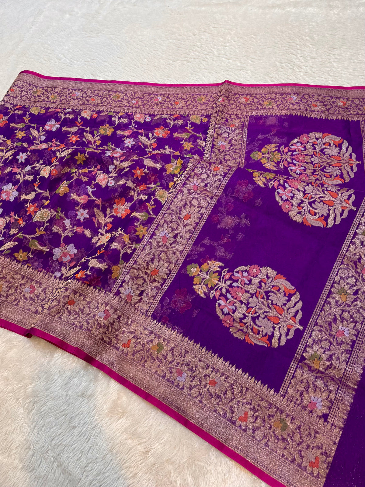 Prebook | Violet Purple Pure Banarasi Ektara Kora Jamdani Saree
