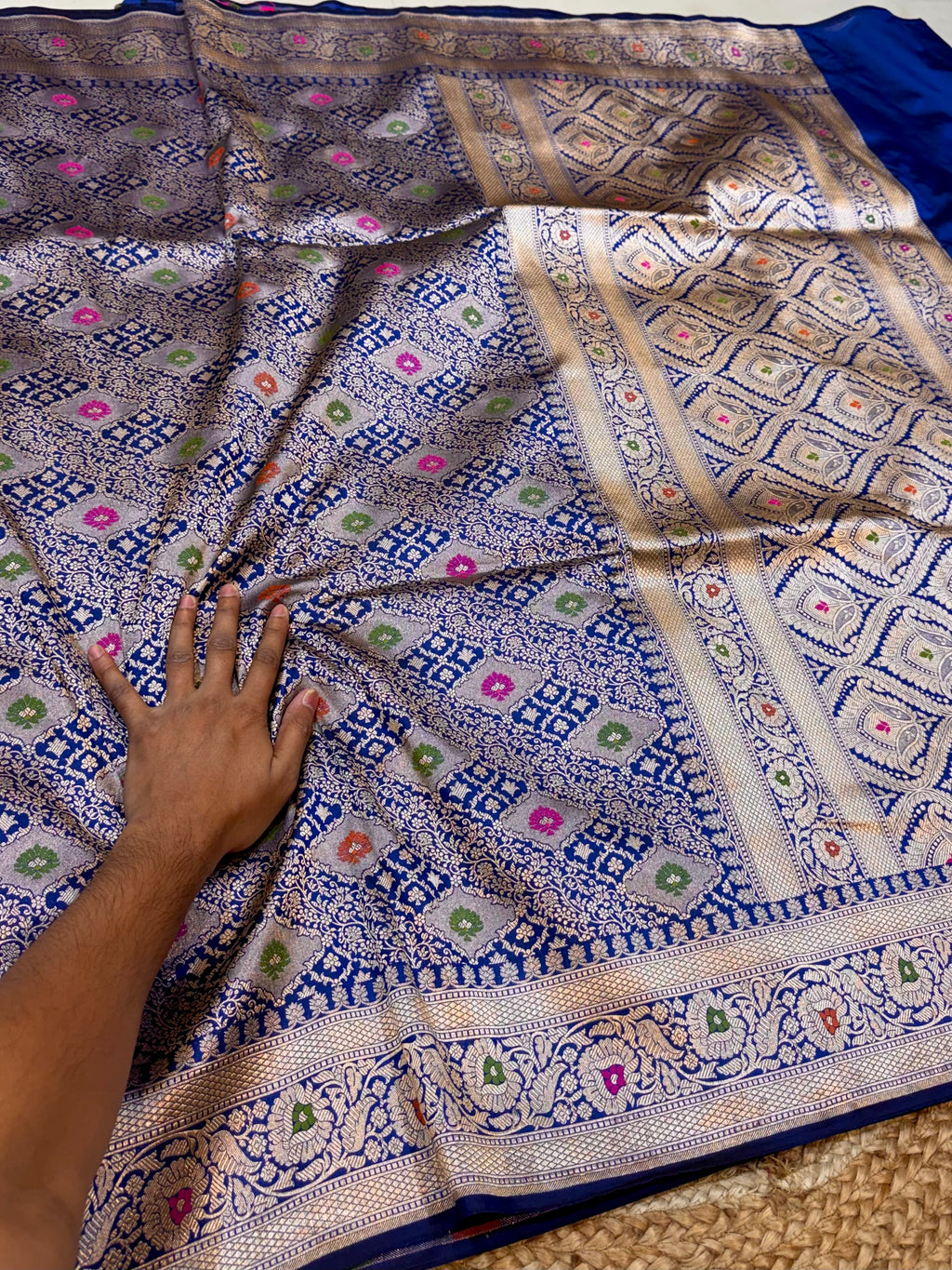 Royal Blue 100% Pure Banarasi Katan Silk Meenakari Brocade Saree