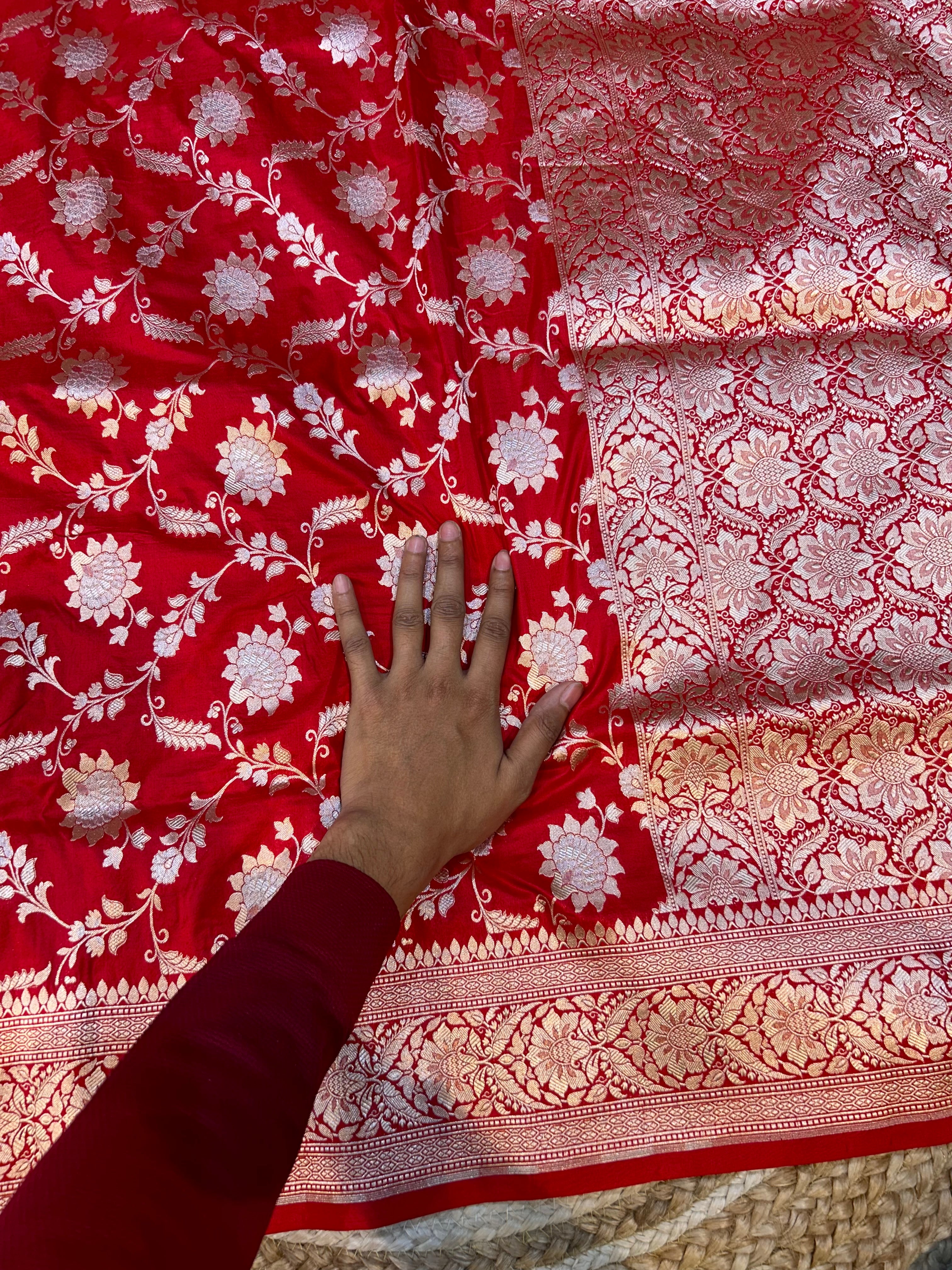 Red 100% Pure Banarasi Katan Silk Meenakari Saree