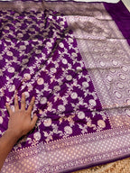 Wine Purple 100% Pure Banarasi Katan Silk Saree