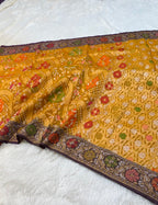 Prebook | Sunflower Yellow 100% Pure Ektara Banarasi Kora Jamdani Saree