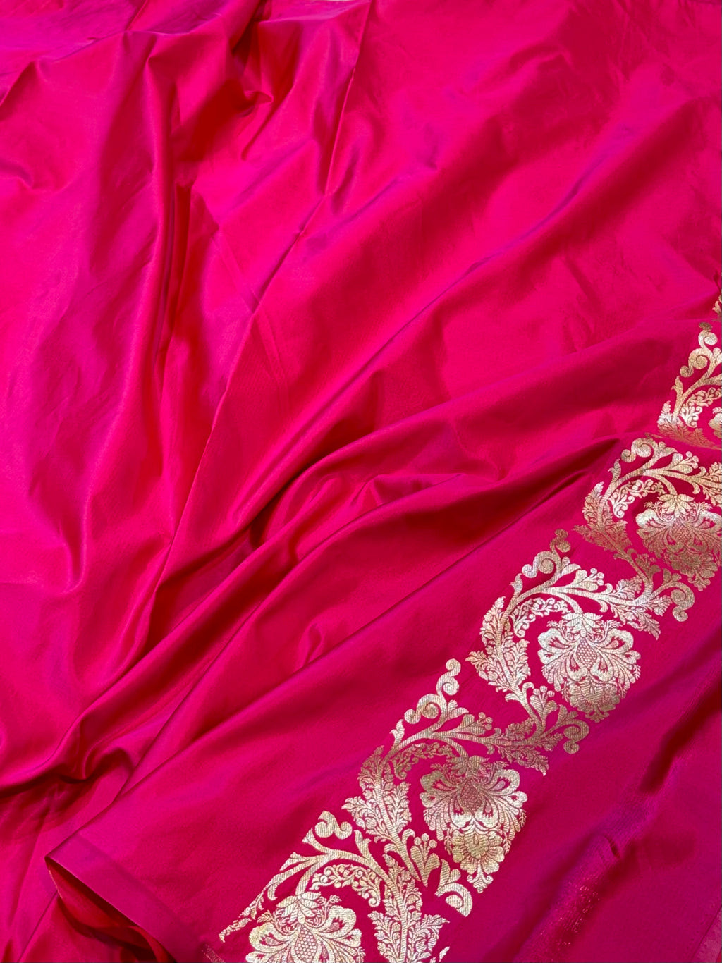 Rani Pink Banarasi Soft Meenakari Mashru Silk Partywear Saree