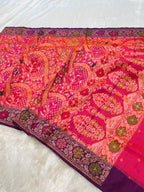 Rani Pink 100% Pure Ektara Banarasi Kora Jamdani Saree
