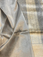 Diamond Grey 100% Pure Tissue Silk Banarasi Partywear Saree