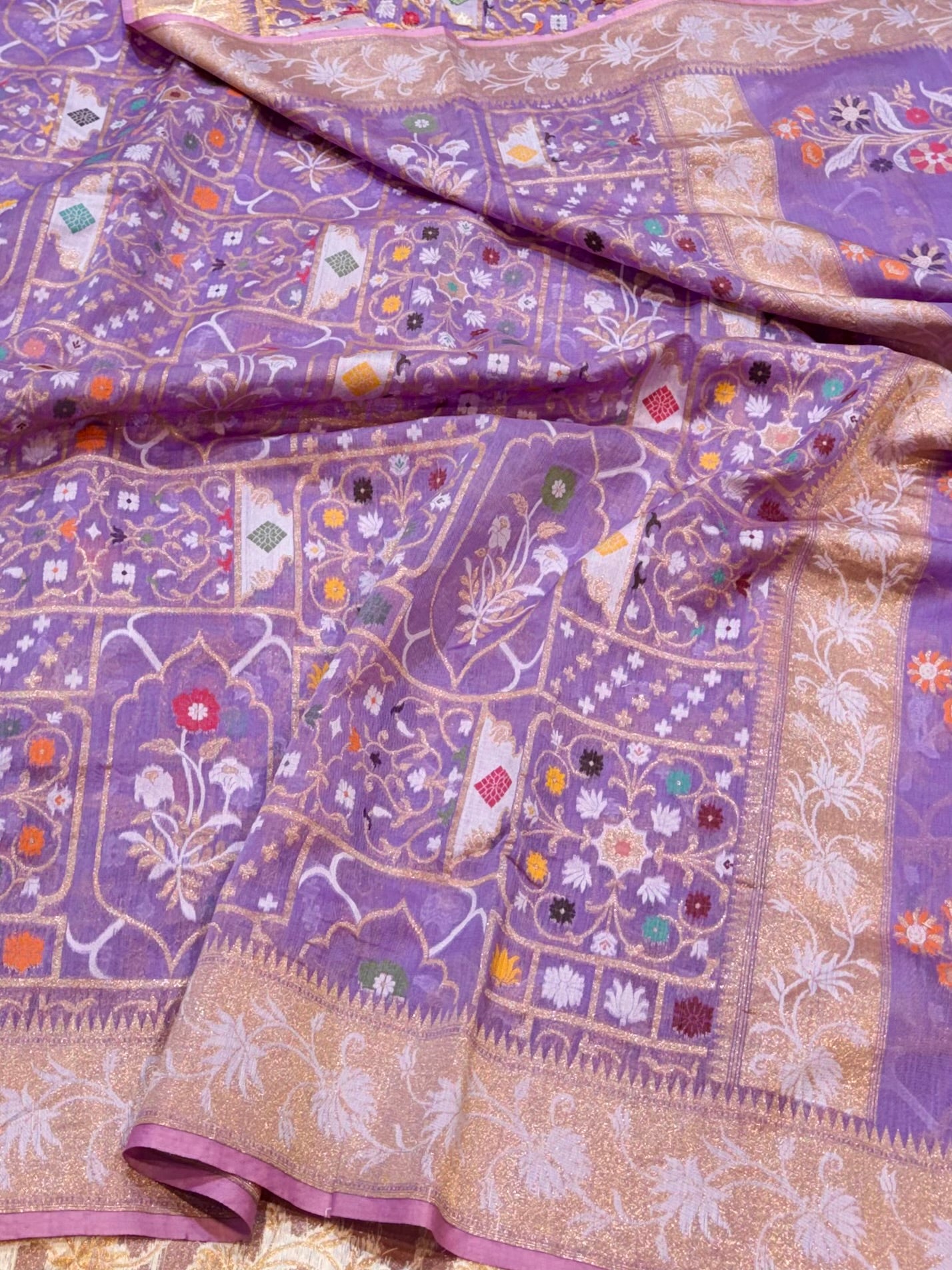 Lavender 100% Pure Ektara Banarasi Cotton Jamdani Saree