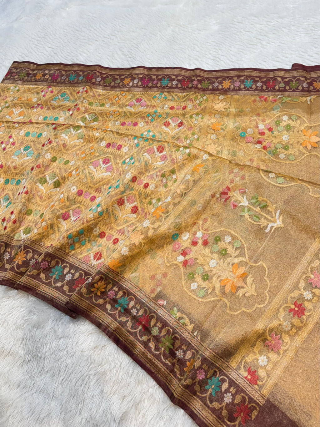 Diamond Golden Pure Ektara Banarasi Tissue Jamdani Saree