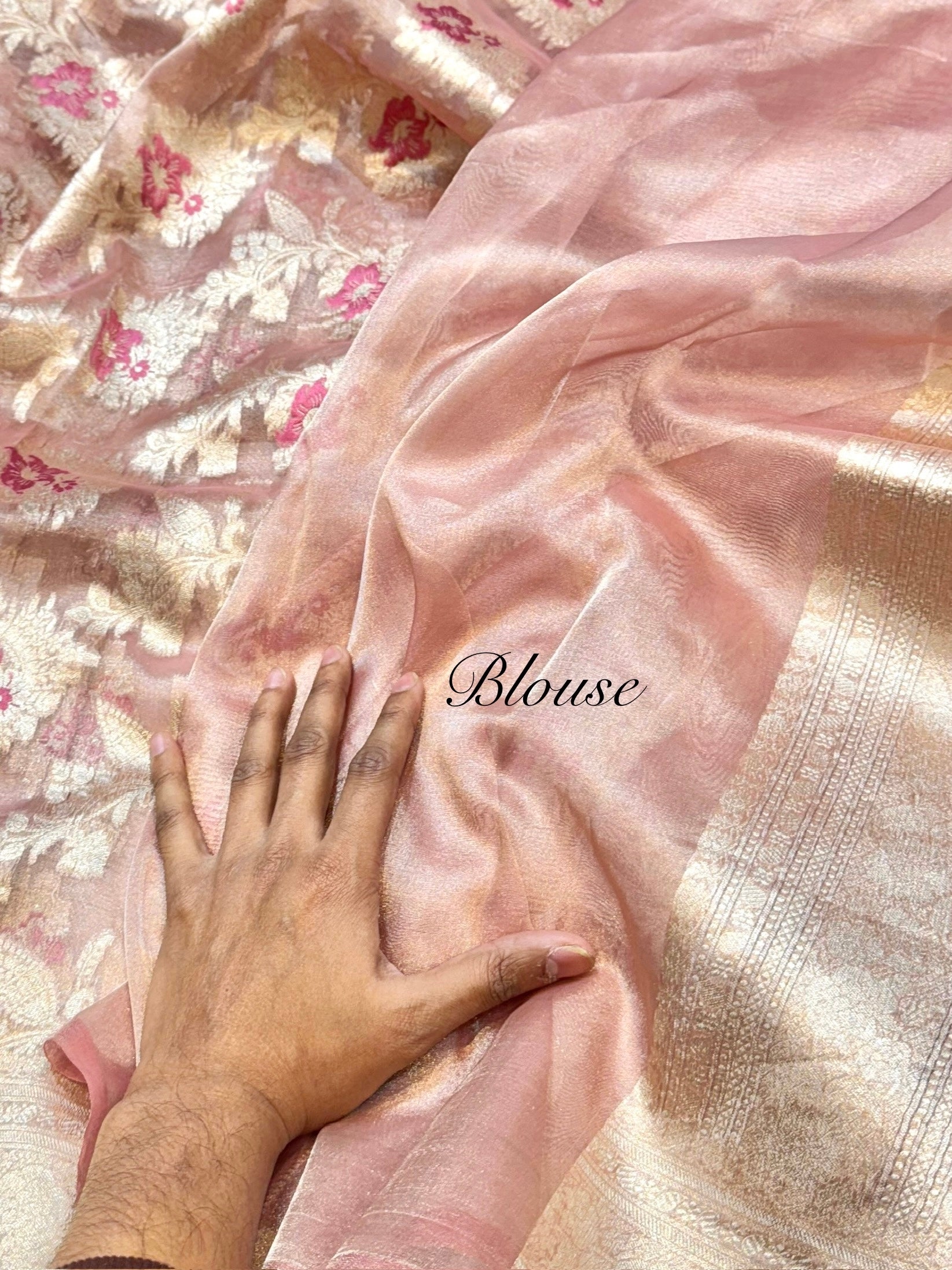 Diamond Pink 100% Pure Tissue Silk Banarasi Partywear Saree