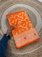 Prebook | Fanta Orange 100% Pure Banarasi Katan Silk Meenakari Saree