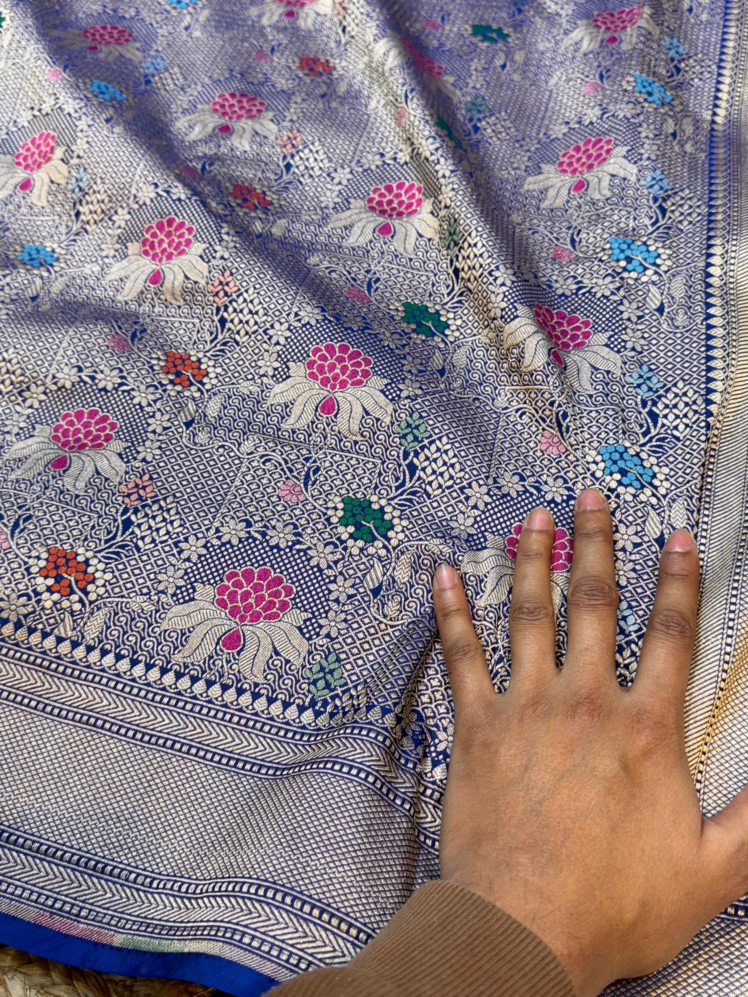 Royal Blue 100% Pure Banarasi Katan Silk Meenakari Brocade Saree