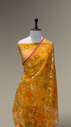Mustard Pure Banarasi Ektara Kora Jamdani Saree