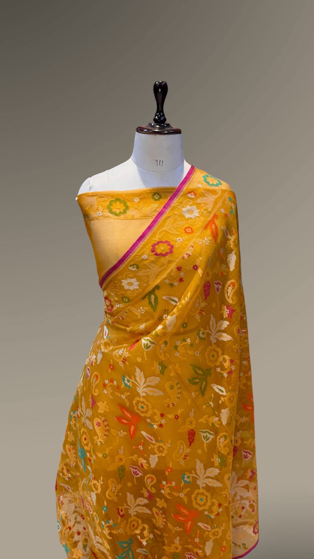 Mustard Pure Banarasi Ektara Kora Jamdani Saree