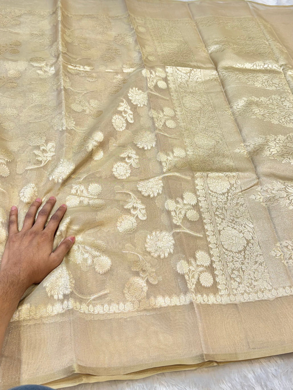 Diamond Beige 100% Pure Tissue Silk Banarasi Partywear Saree