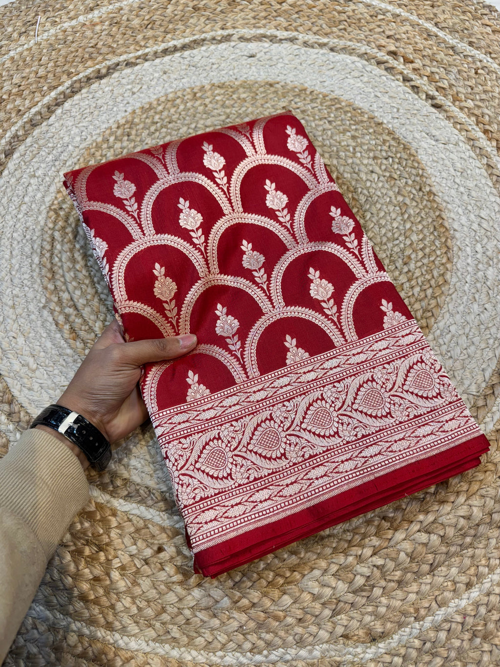 Brick Red 100% Pure Banarasi Katan Silk Saree