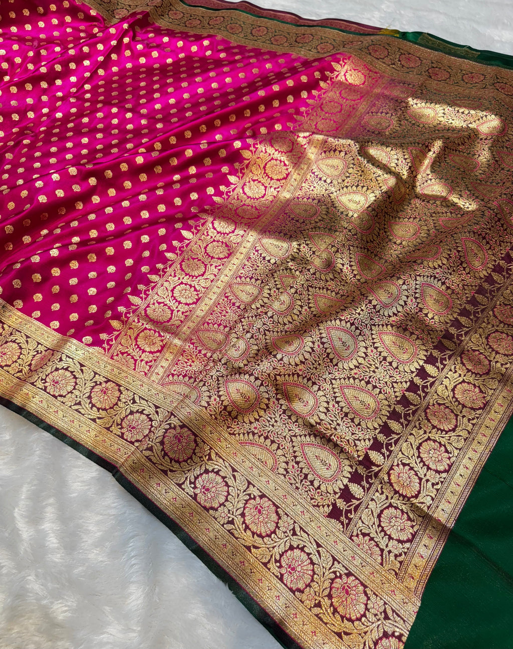 Rani Pink Banarasi Mashru Satin Silk Partywear Saree