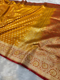 Mustard Yellow Banarasi Mashru Satin Silk Partywear Saree