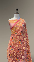 Pastel Peach 100% Pure Ektara Banarasi Kora Jamdani Saree