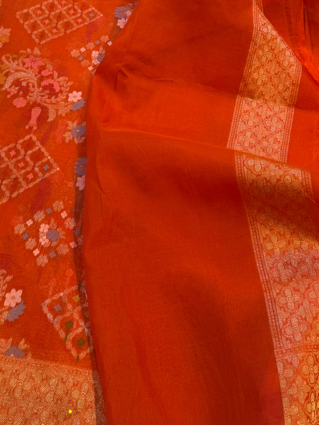 Prebook | Orange 100% Pure Ektara Banarasi Kora Jamdani Saree
