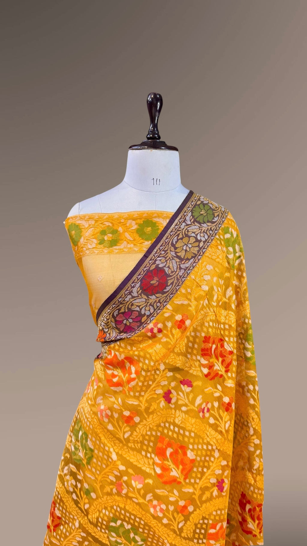 Prebook | Sunflower Yellow 100% Pure Ektara Banarasi Kora Jamdani Saree