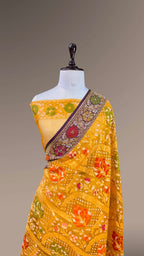 Prebook | Sunflower Yellow 100% Pure Ektara Banarasi Kora Jamdani Saree