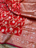 Red 100% Pure Banarasi Katan Silk Handloom Handwoven Pattu Saree
