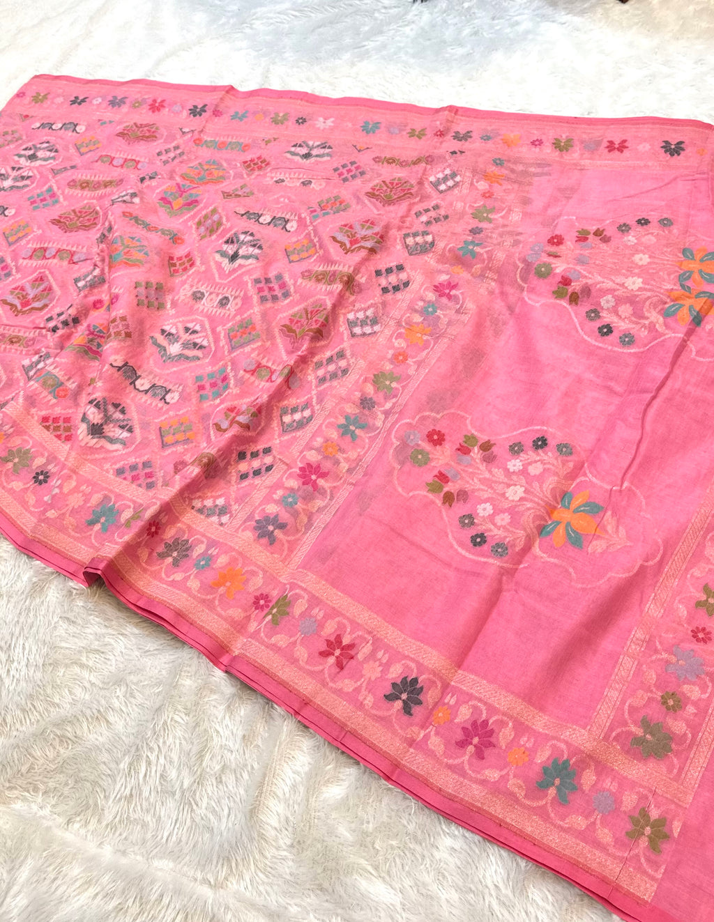 Prebook | Baby Pink 100% Pure Ektara Banarasi Cotton Jamdani Saree