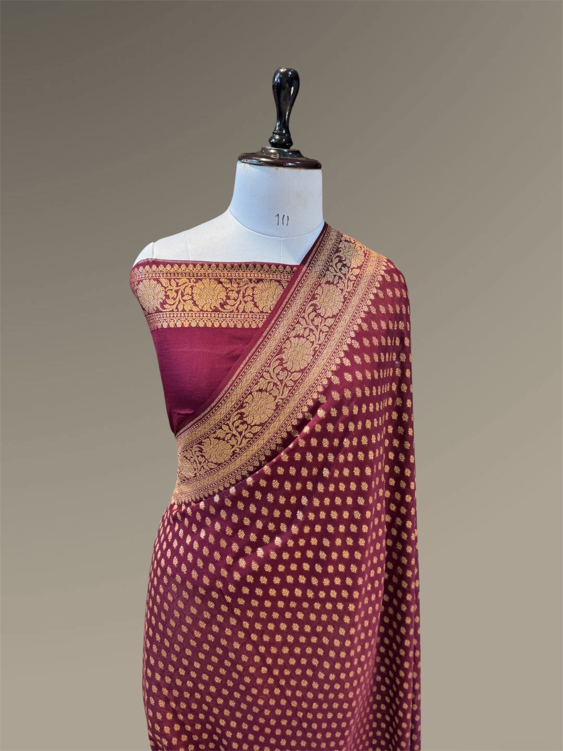 Burgundy Wine 100% Pure Banarasi Khaddi Georgette Saree
