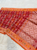 Red Pure Handloom Banarasi Ektara Kora Jamdani Saree
