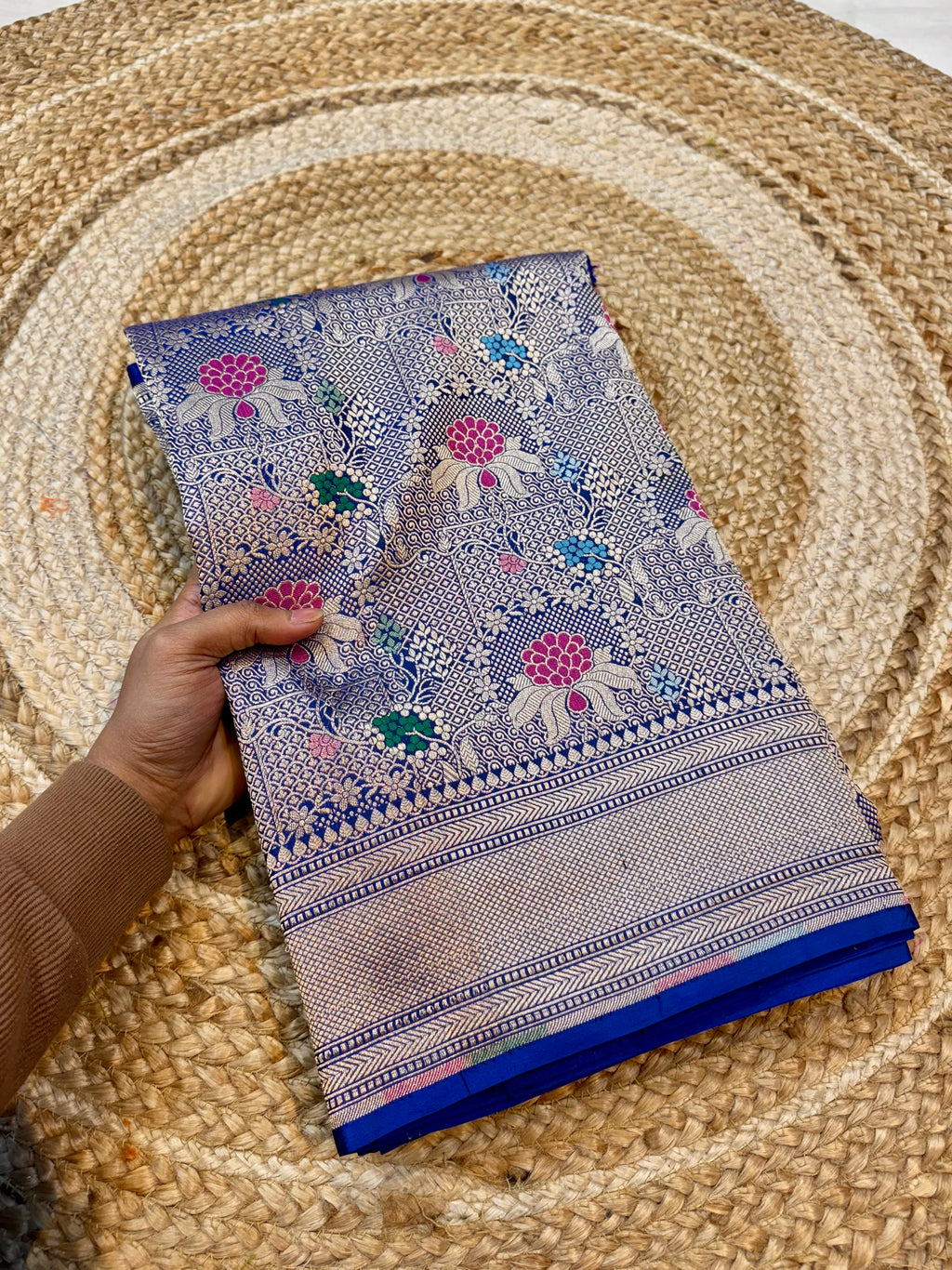 Royal Blue 100% Pure Banarasi Katan Silk Meenakari Brocade Saree