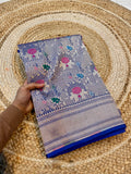 Royal Blue 100% Pure Banarasi Katan Silk Meenakari Brocade Saree