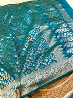 Teal Green Banarasi SemiKatan Silk Partywear Saree