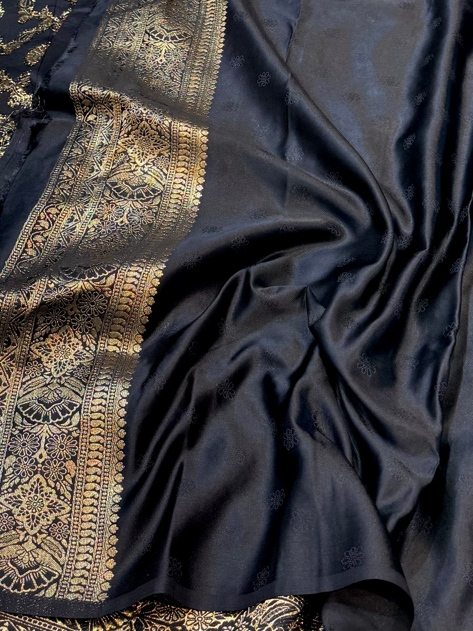Black Banarasi Soft Mashru Silk Partywear Saree