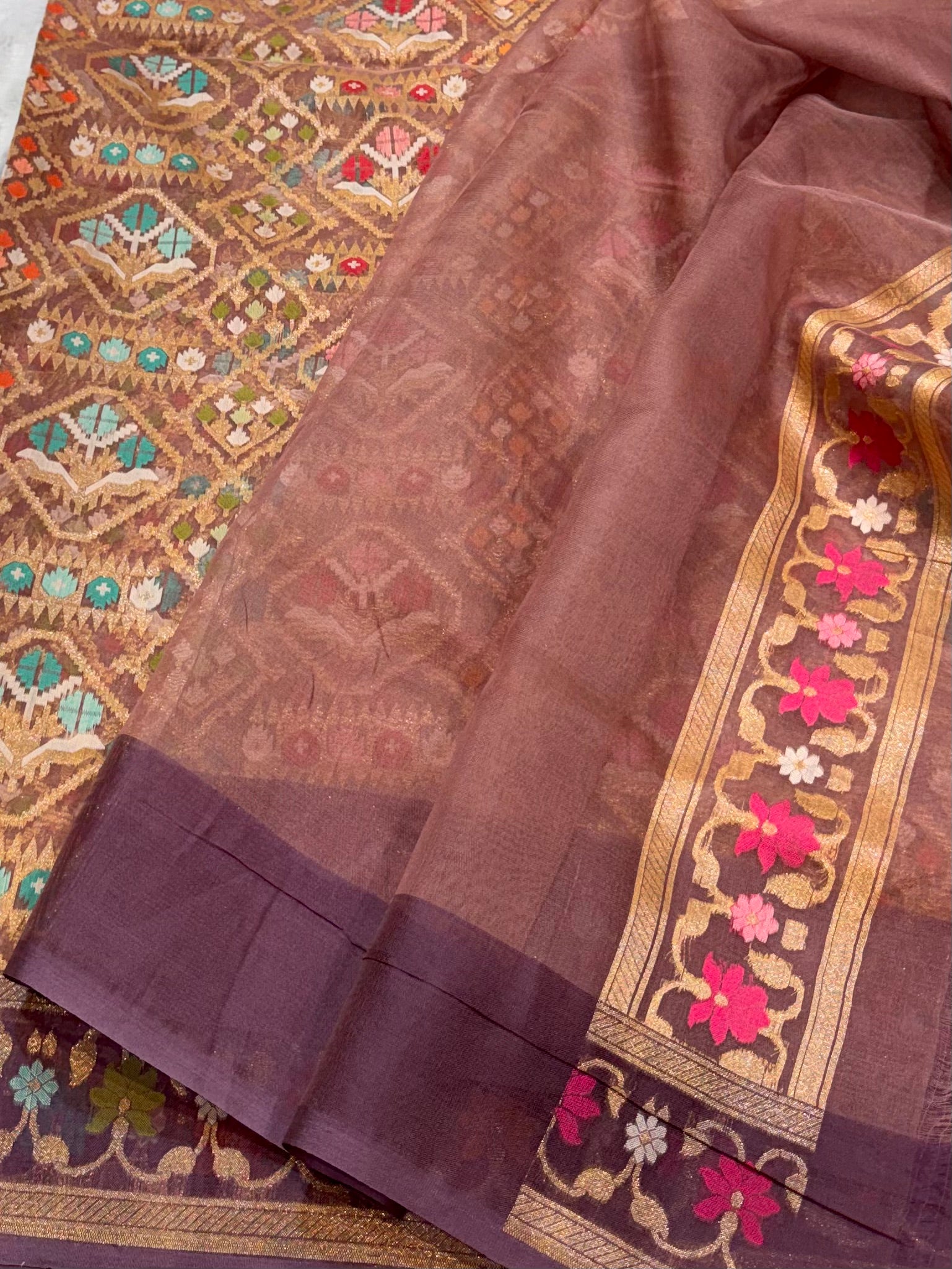 Prebook | Muted Rose 100% Pure Ektara Banarasi Kora Jamdani Saree