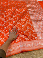 Prebook | Fanta Orange 100% Pure Banarasi Katan Silk Meenakari Saree