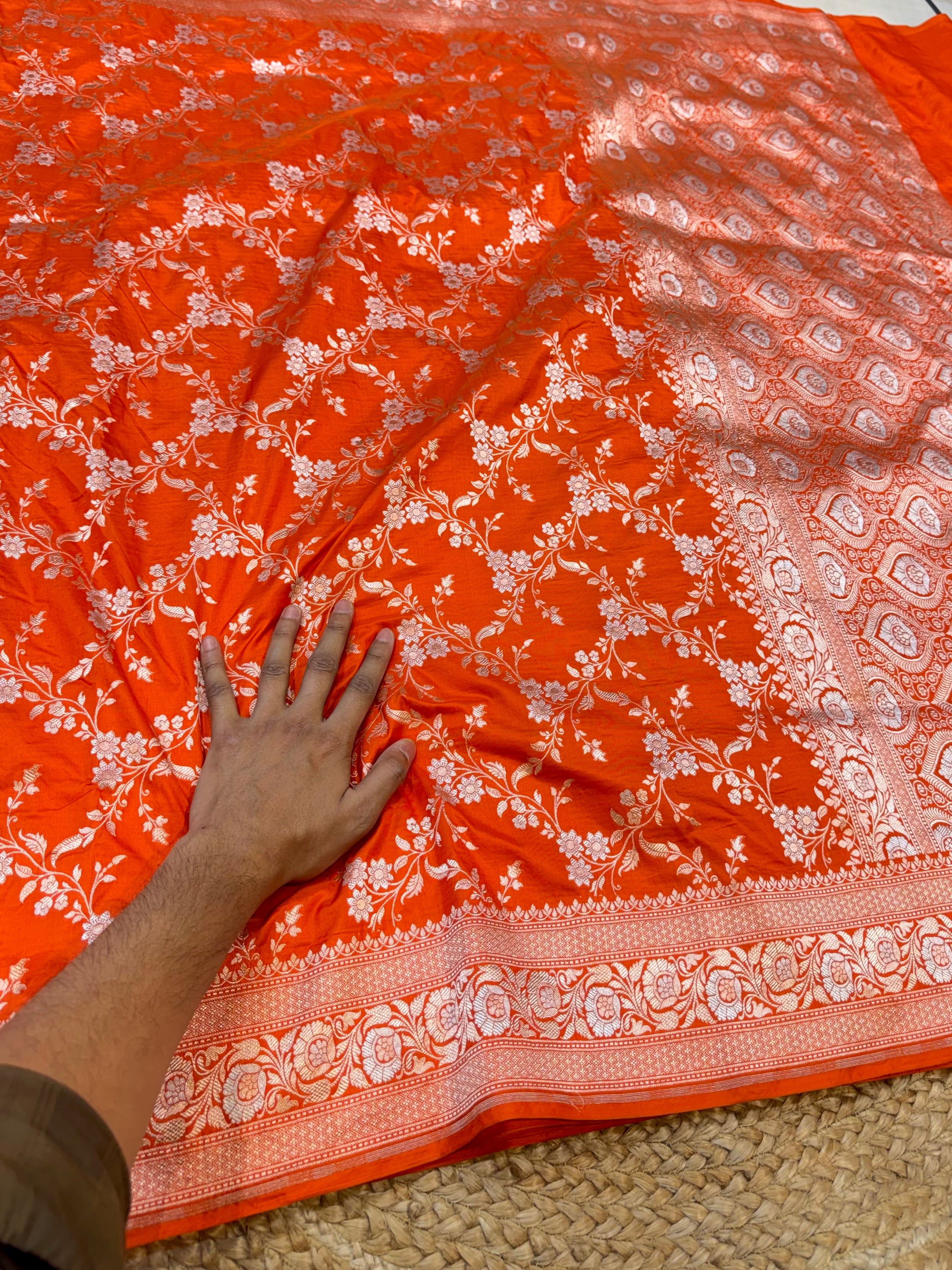Prebook | Fanta Orange 100% Pure Banarasi Katan Silk Meenakari Saree