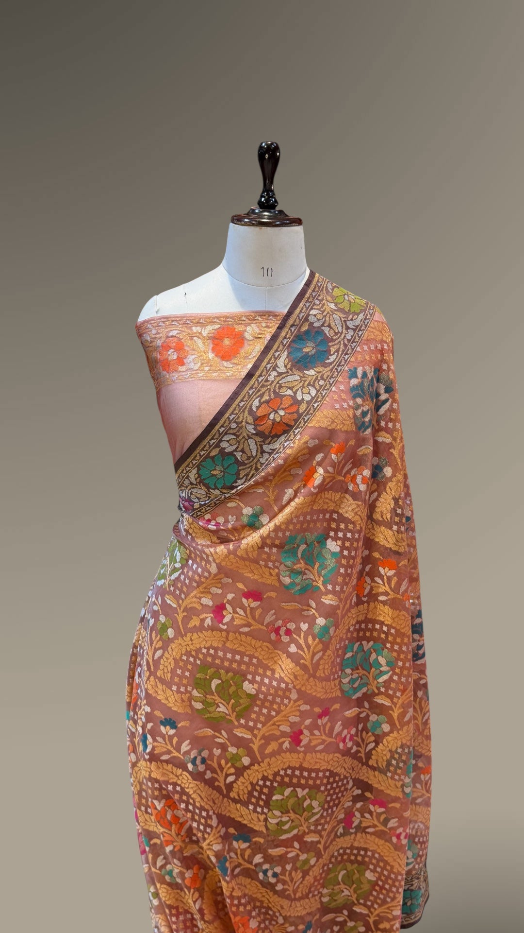 Nude Pink Pure Handloom Banarasi Ektara Kora Jamdani Saree