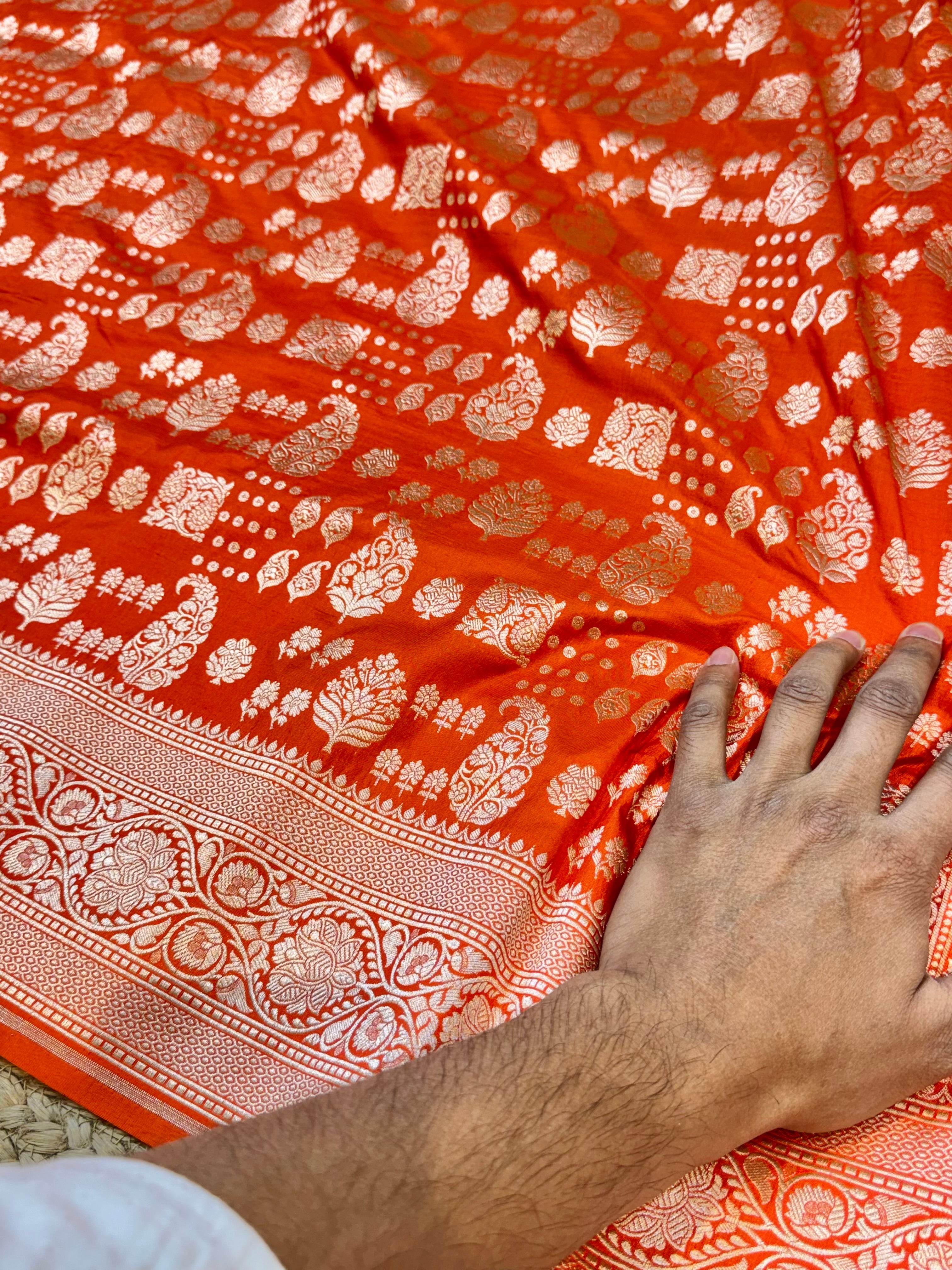 Fanta Orange 100% Pure Banarasi Katan Silk Saree