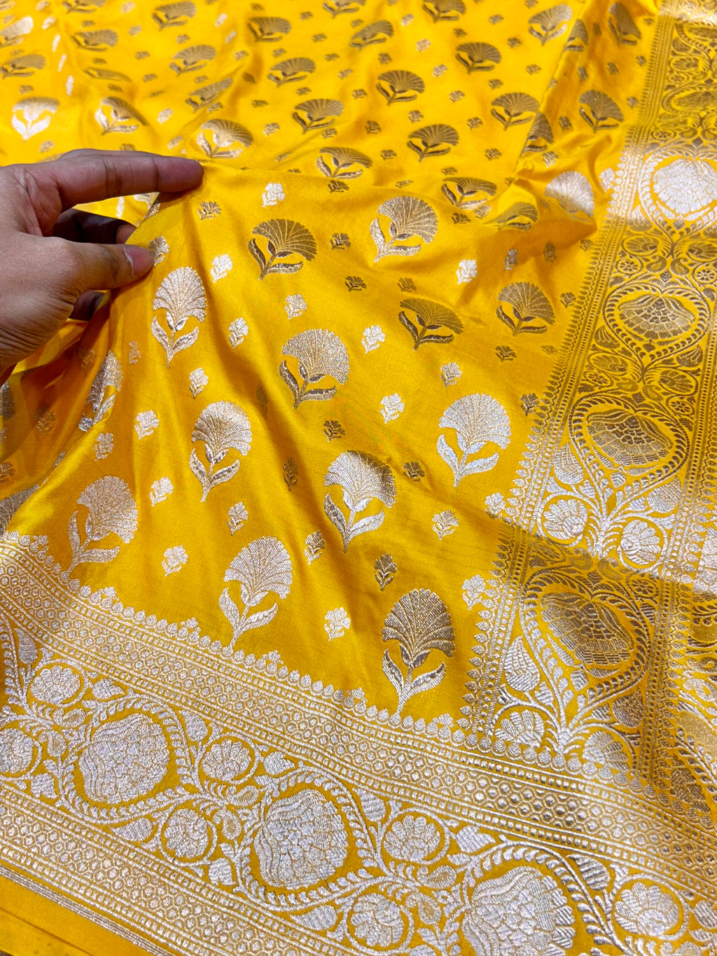 Yellow 100% Pure Banarasi Katan Silk Saree