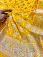 Yellow 100% Pure Banarasi Katan Silk Saree