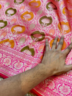 Rani Pink 100% Pure Banaras Katan Silk Rangkaat Saree