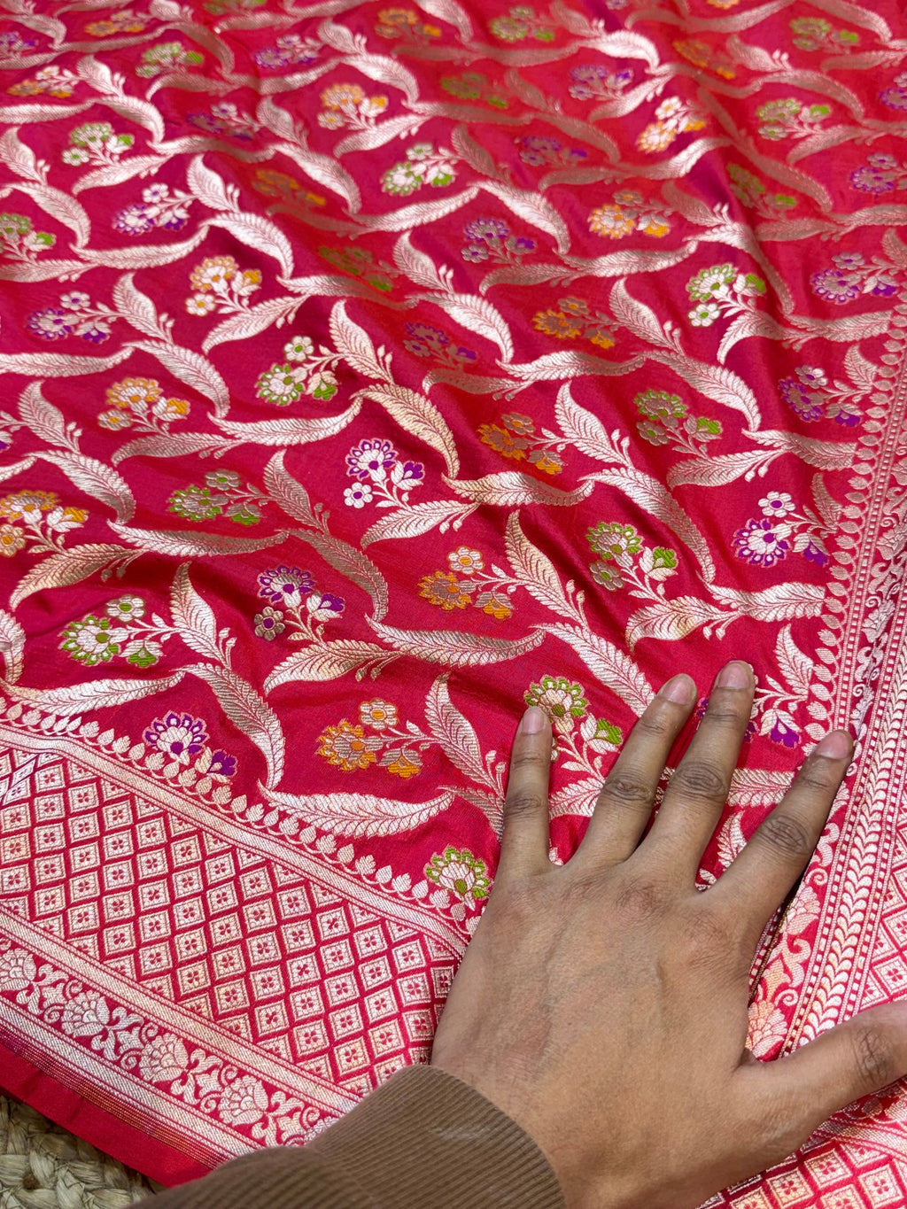 Strawberry Pink 100% Pure Banarasi Katan Silk Meenakari Saree