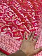 Strawberry Pink 100% Pure Banarasi Katan Silk Meenakari Saree