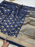 Dark Blue Banarasi SemiKatan Silk Partywear Saree