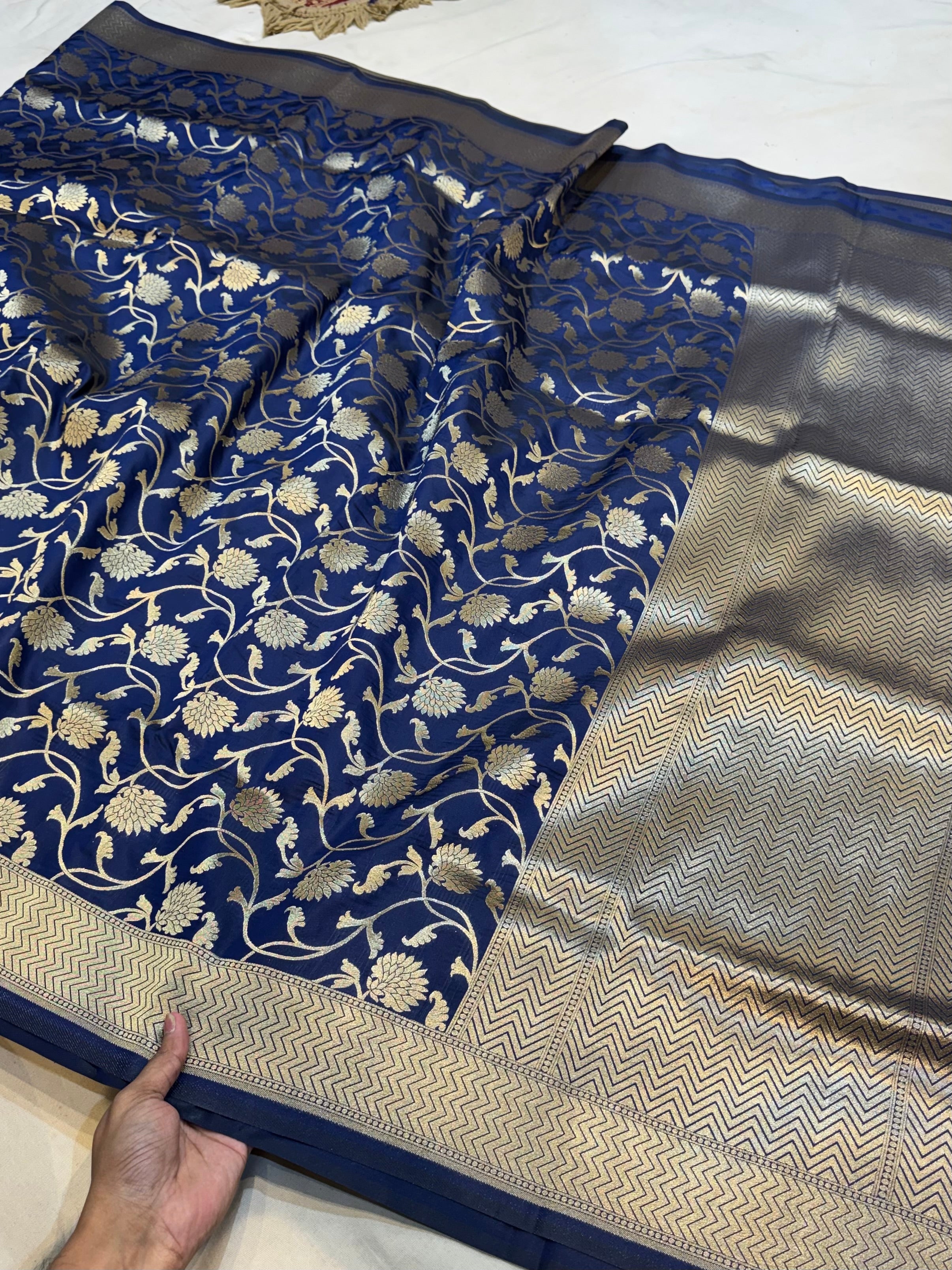 Dark Blue Banarasi SemiKatan Silk Partywear Saree