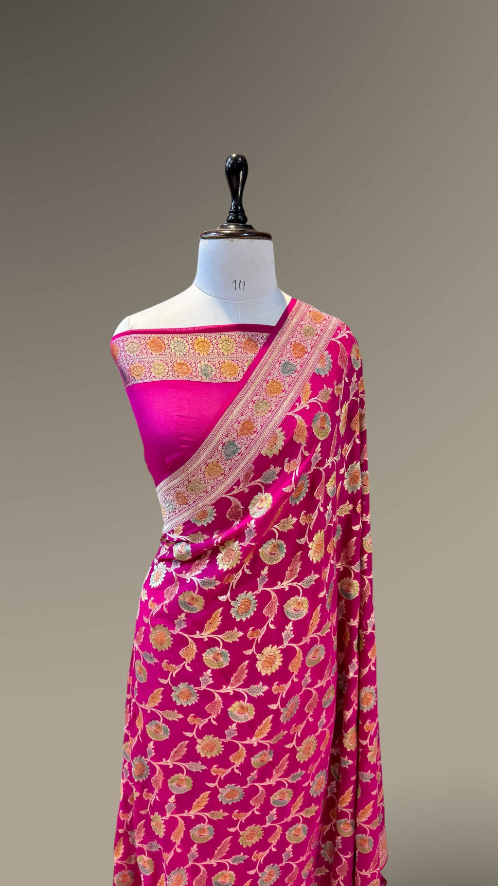 Rani Pink 100% Pure Banarasi Khaddi Georgette Meenakari Saree