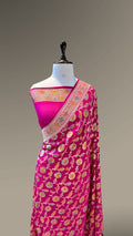 Rani Pink 100% Pure Banarasi Khaddi Georgette Meenakari Saree