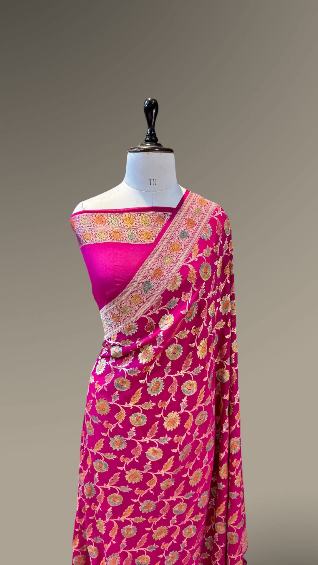 Rani Pink 100% Pure Banarasi Khaddi Georgette Meenakari Saree