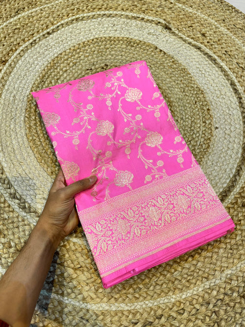 Baby Pink 100% Pure Banarasi Katan Silk Saree