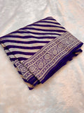 Purple 100% Pure Banarasi Khaddi Georgette Stripes Saree