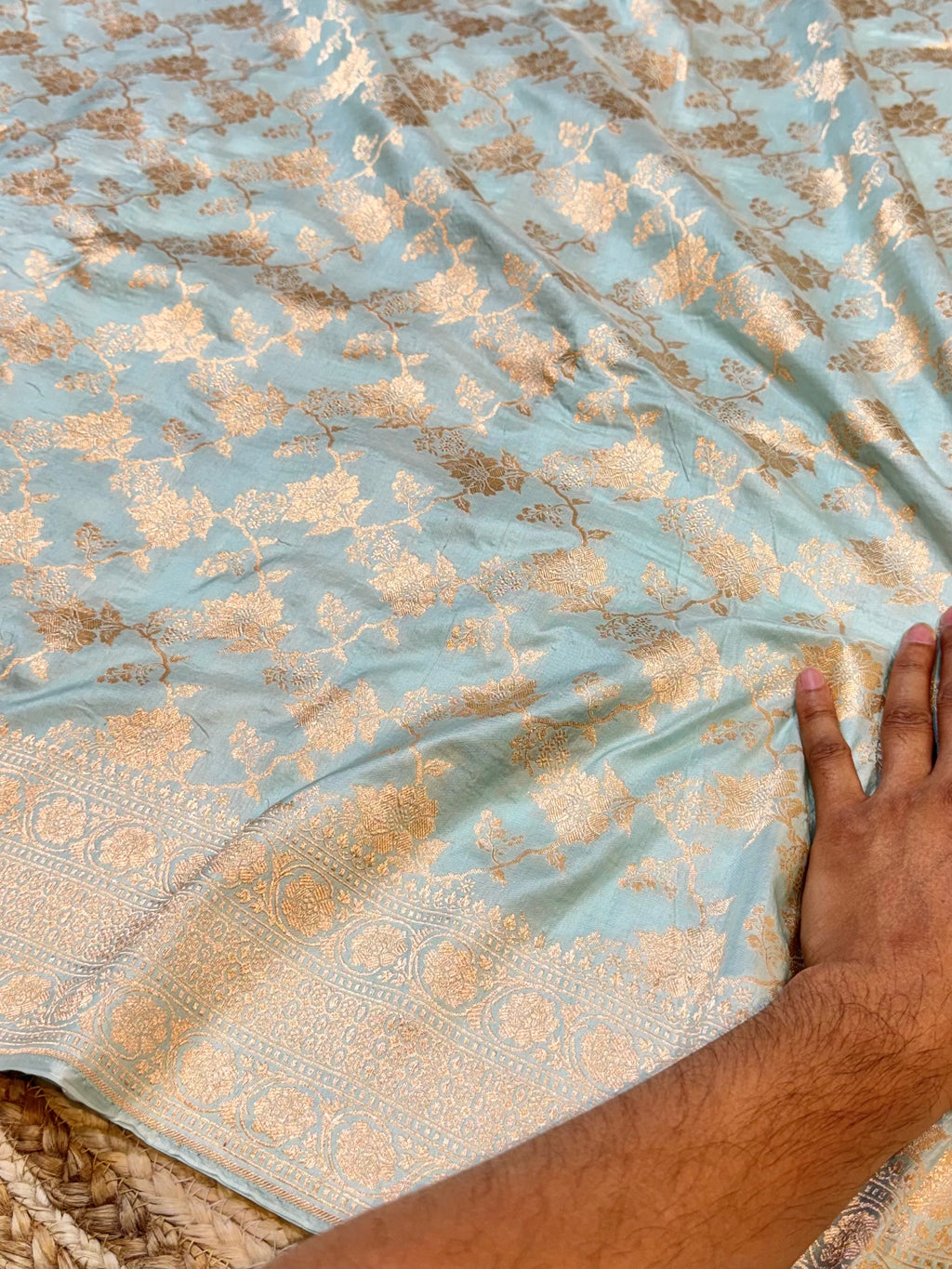 Powder Blue 100% Pure Banarasi Katan Silk Saree