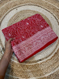 Red 100% Pure Khaddi Georgette Silver Zari ChikanKari Handloom Saree
